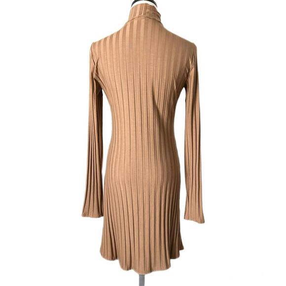 Reformation Libra Knit Mini Dress Tan Lightweight Ribbed Jersey Size Large - Picture 3 of 5